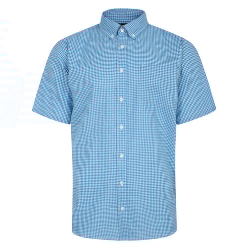 Bigdude Button-Down-Kurzarm-Karohemd aus Leinenmischung in Hellblau